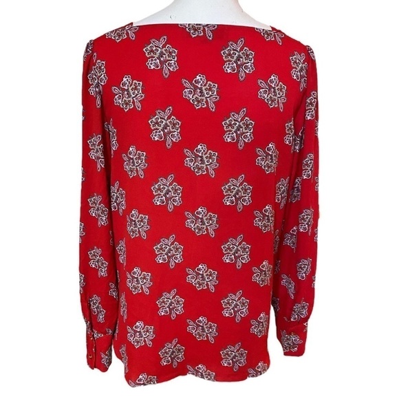 Loft Red Floral Lightweight Long Sleeve Top Size S Blouse - Picture 3 of 7